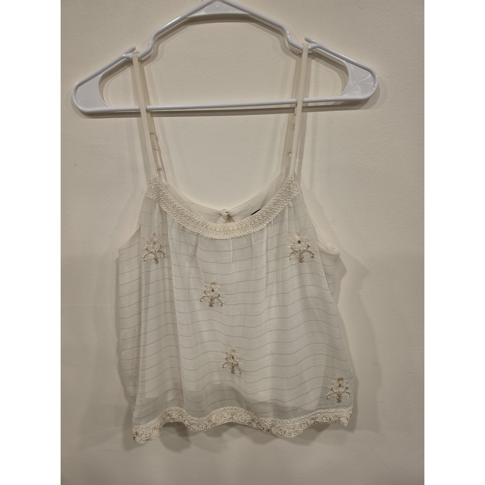 Cream Embroidered Cami Tank Boho Sheer Flowy Top Small Festival Fairycore‎